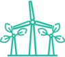 Icono de parque eólico con plantas detrás, simbolizando energías renovables